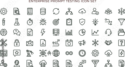 Enterprise prompt testing outline icon set for artificial intelligence dashboards developer workflows and technology applications