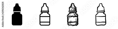 Cuadro en lienzo Set of Eye Drop Bottle Icons in Four Different Graphic Styles: Solid, Outline, Sketch, and Hand-Drawn
