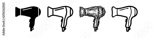 Canvastavla Set of Hair Dryer Icons in Various Styles Including Silhouette Outline Scribble