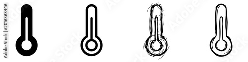 Photos Set of Thermometer Icons in Different Styles including Flat, Outline, Sketch, an
