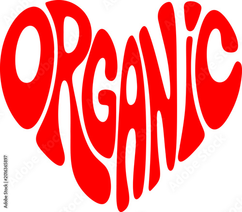  illustration of the word “Organic” arranged in a heart shape.