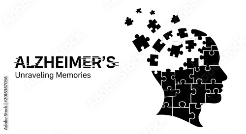Tableau sur toile Alzheimer's disease awareness concept with jigsaw puzzle head silhouette