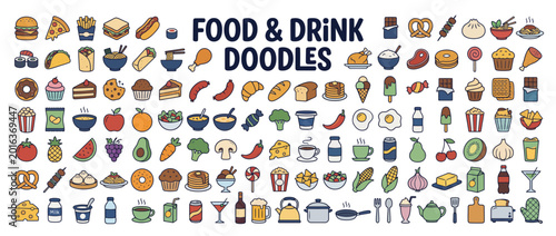 A collection of food and drink icons.