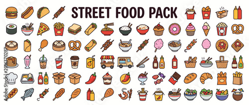 Collection of various street food icons.