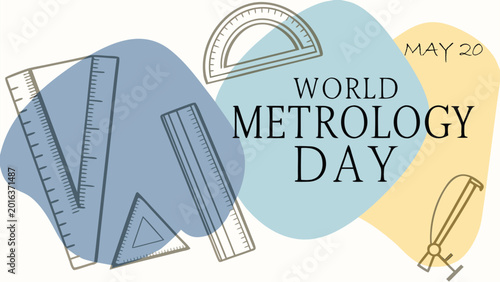 Bilde på lerret Flat vector icon showing a calendar marked May 20 for World Metrology Day, with a protractor, ruler, and pencil