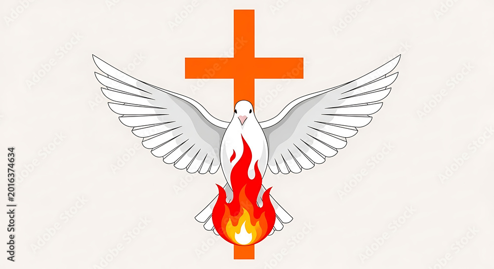 Fototapeta premium Holy spirit dove with cross and flame