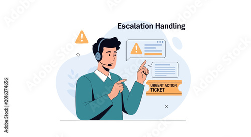 Customer service agent handling urgent issue, escalation concept