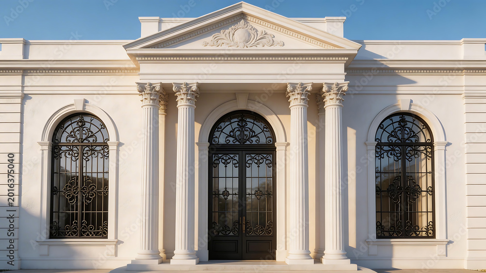 Obraz premium Classical white building facade ideal for travel vlogs and eco-friendly campaigns