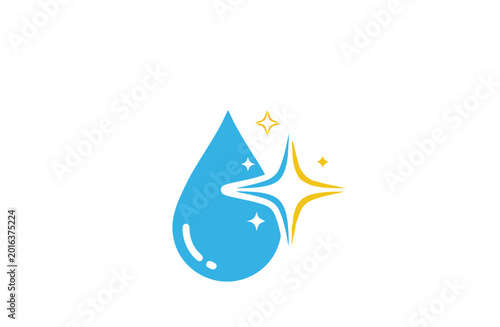 Blue water drop with yellow sparkling stars icon