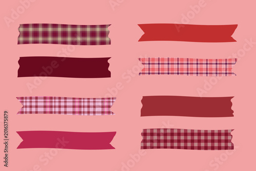 Plaid Washi Tape Set Red and Pink Decorative Ribbon Vector Elements
