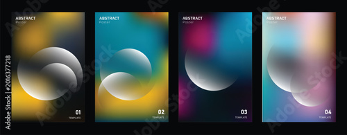 Modern abstract posters set. Isolated Blurred round Glowing Spheres with glassmorphism effect.