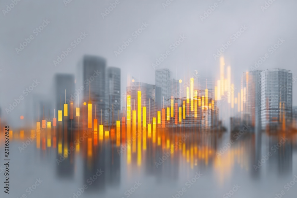 Fototapeta premium Financial Growth Dynamic Cityscape with Glowing Data Visualization