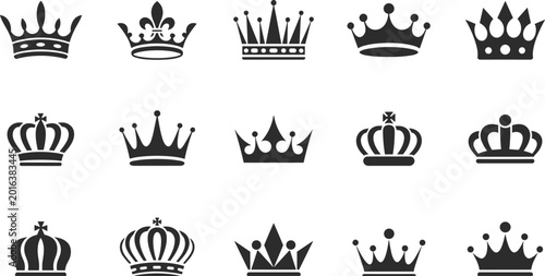 Tableau sur toile royal crown icon set, king queen monarchy symbols, black silhouette crowns, luxu