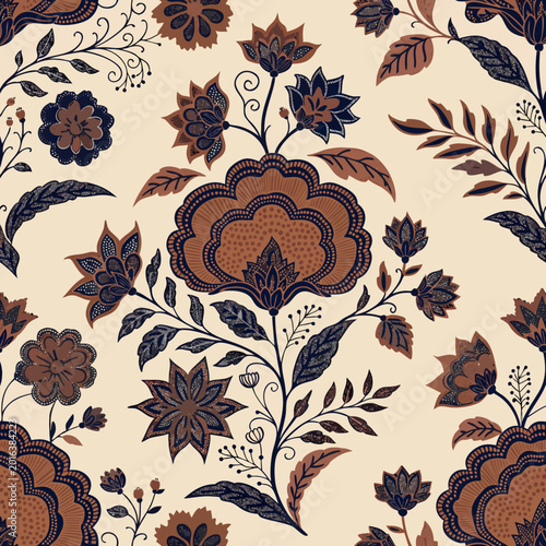  Elegant Vintage Chintz Floral Pattern with Terracotta and Navy Botanical Ornaments