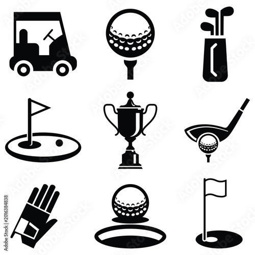 Quadro su tela Golf Icons Golf Club Ball Player Line Icon Set