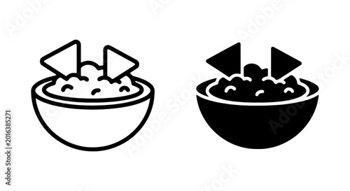 Foto Guacamole and Nacho Chips Icons, Mexican Food Vector Graphics, Appetizer and Sna
