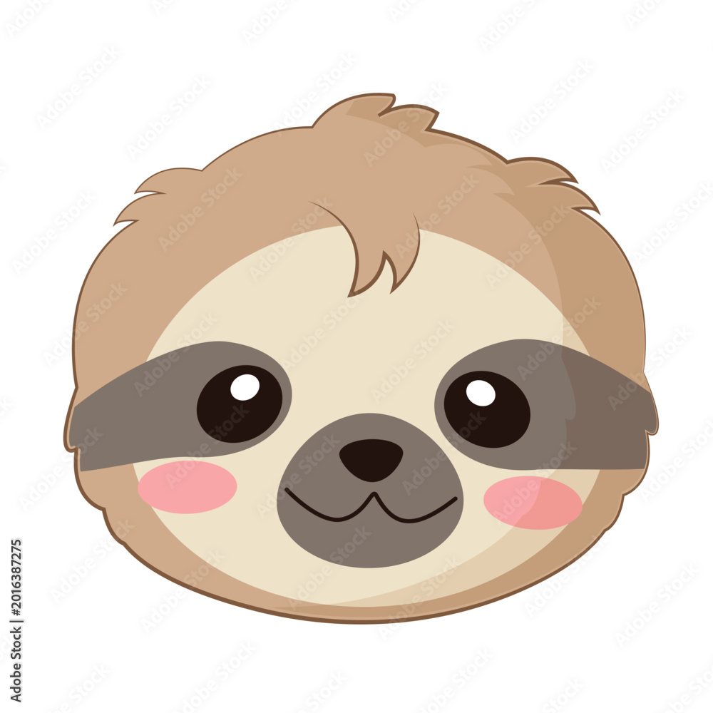 Fototapeta premium Adorable Cartoon Sloth Head Illustration with a Gentle Smile and Sweet Pink Cheeks