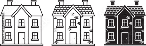Residential building and real estate house illustration collection with architectural facade icons