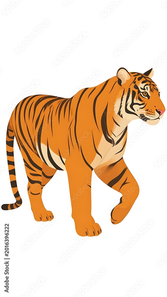 Obraz premium A tiger walking to the right with orange and black stripes