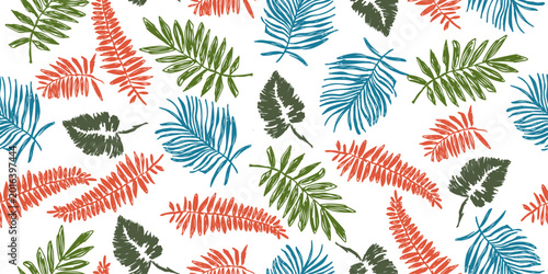 Foto Seamless tropical leaf pattern, Hawaiian summer vector background image