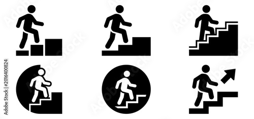 Fotografie Person walking up stairs icon set for career progress and personal growth