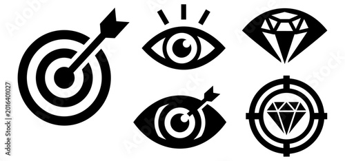 Принти на полотні Focus target vision and diamond accuracy icon set black vector silhouettes