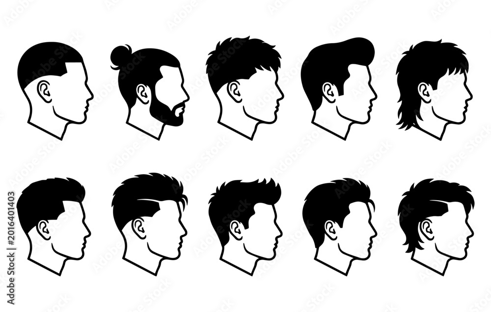 Fototapeta premium Collection of trendy haircut silhouettes for men