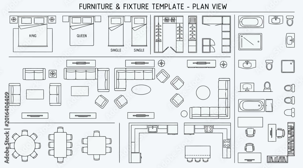 Obraz premium Furniture and fixture template plan view for interior design