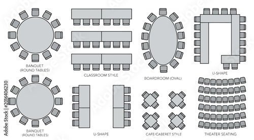 Fotografie Various event seating and table arrangements for conference and banquet