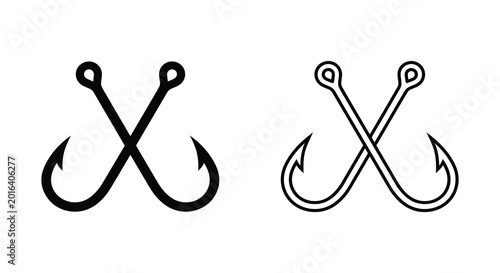 Quadro su tela crossed fishing hooks black and white silhouette