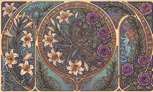 Illustrazione floreale stile Art Nouveau