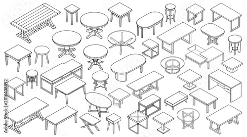 Foto Large set of various isometric tables, desks, and stools