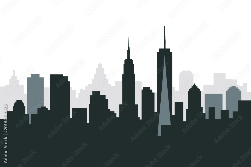 Fototapeta premium City skyline silhouette vector illustration with real estate, tall buildings vector illustration