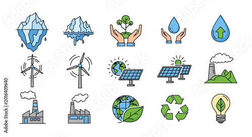 Schilderij op canvas Set of ecology and environment icons for renewable energy and climate change con