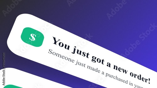 E-commerce New Order Notification App Alerts Displayed on Mobile Phone Screen for Online Sales and Business Success Passive Income Concept