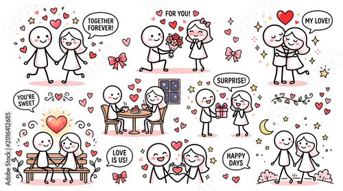 Stick figures in love happy couple.