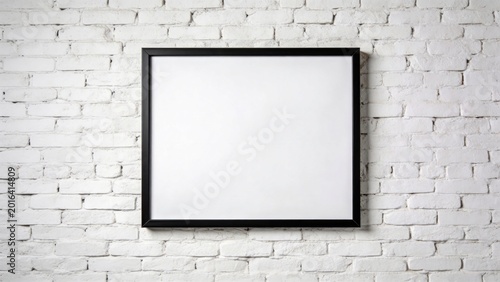 features a minimalist style and type, showcasing a blank white poster framed in a sleek black border. The layout is centered