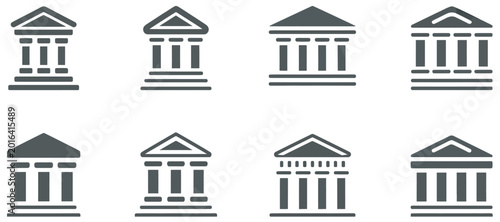 Canvastavla Collection of classic bank and government building icons with columns and pedime