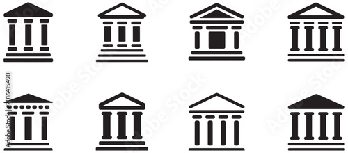 Konstfotografi Set of eight classic bank building icons with pillars and pediment in a flat vec