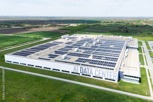 AI data processing center with rooftop solar panels