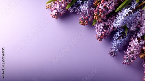 An elegant arrangement of lavender and purple flowers against a soft purple background, capturing the beauty of nature's colors and providing a calming visual essence.