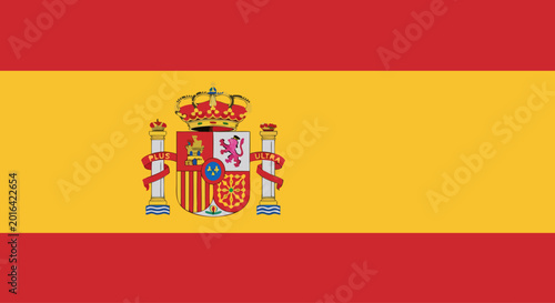 Spanish flag displaying national coat of arms on tricolor