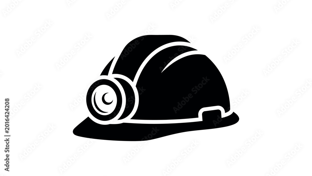 Fototapeta premium Miner Helmet with Headlamp Icon Vector Illustration