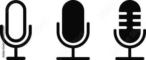 Microphone Icons Set – Audio Recording Podcast and Broadcast Mic Collection Design