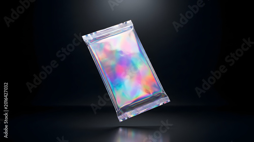 Holographic trading card packaging mockup in luxury studio