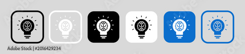 Photography Brain in light bulb icon set