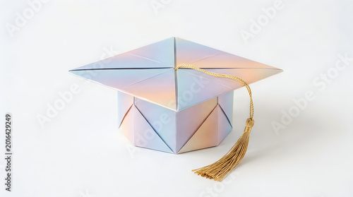 Pastel origami paper graduation cap with a shiny gold tassel