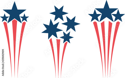 Patriotic Star Burst Icons – Red White Blue Celebration Firework Graphic Set
