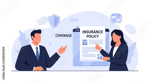 Insurance policy discussion: business people explaining coverage and protection