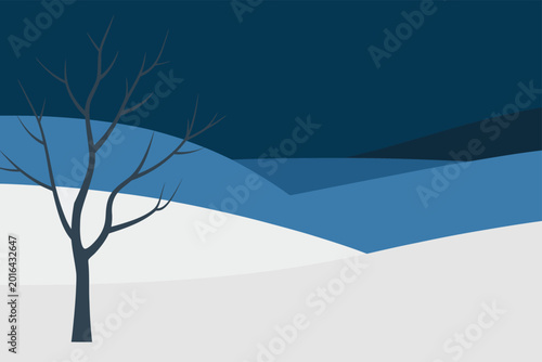 Photography Abstract winter landscape with bare tree and snow hills vector illustration land